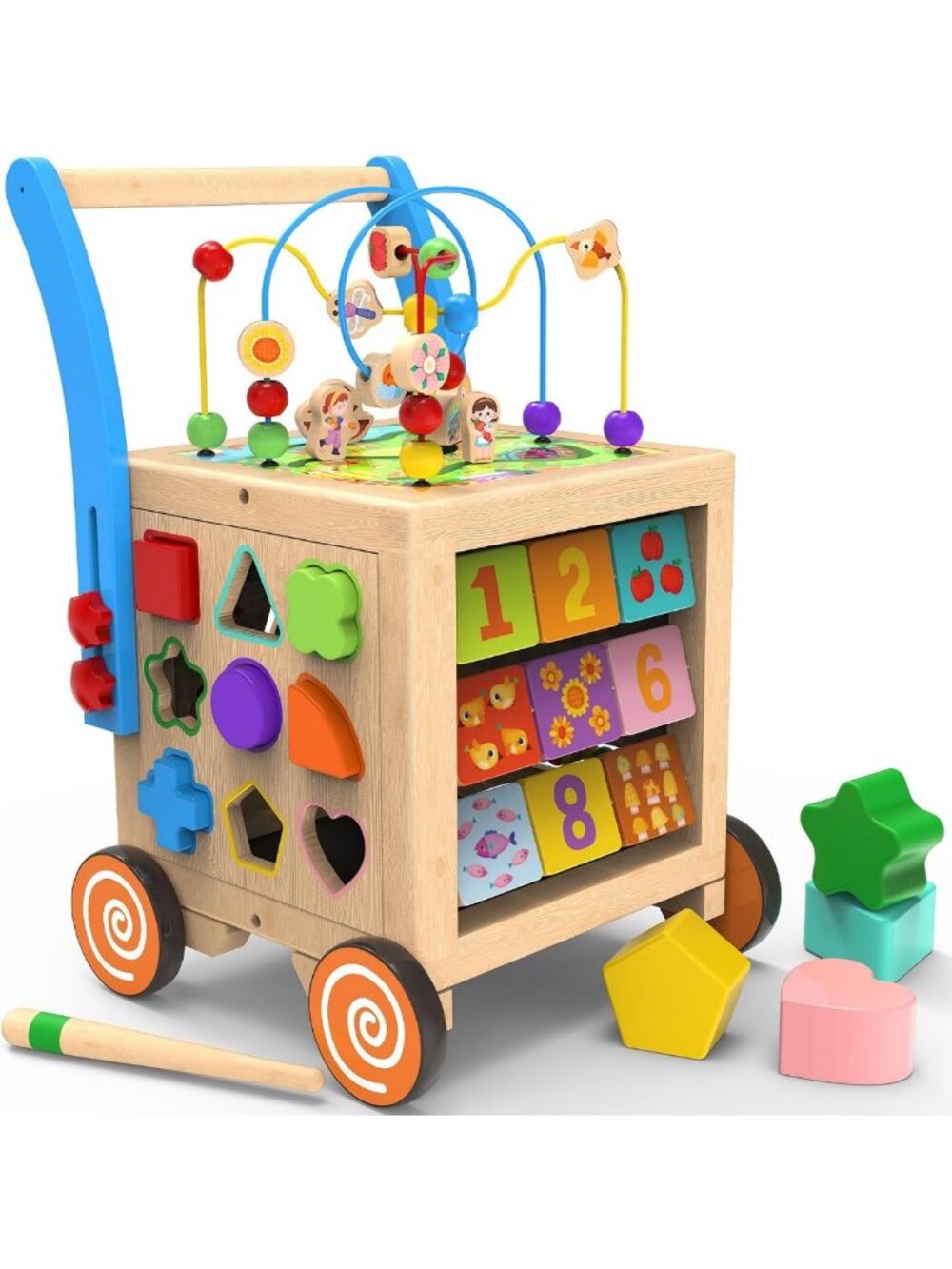 9-in-1 Wooden Activity Cube Walker for Toddlers, Sit-to-Stand Push Toy